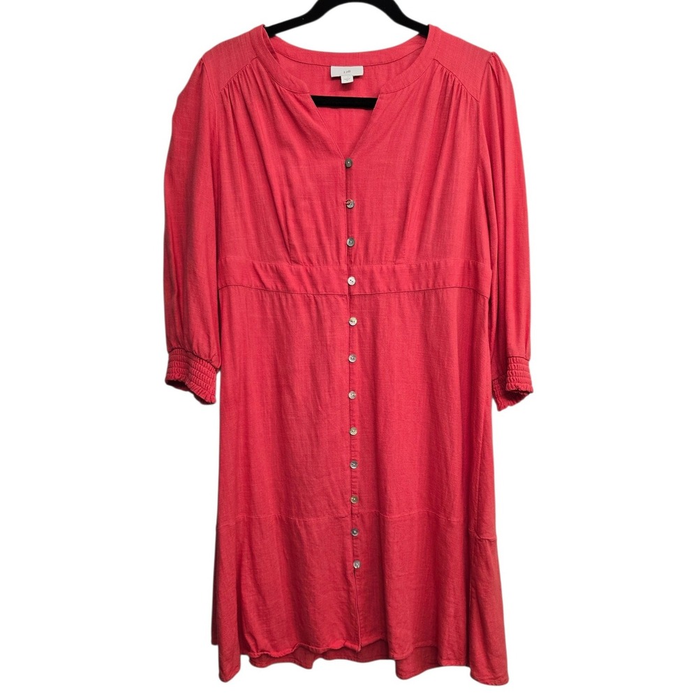 J.Jill Coral Midi Dress Small Casual Lagenlook Minimalist Coastal Grandma Boho - Picture 1 of 8